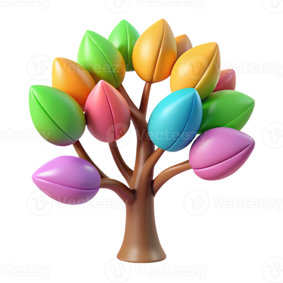 serene rustic A stylized, abstract tree with colorful leaves high resolution png