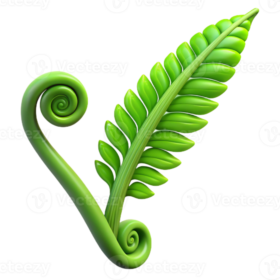 stunning contemporary Single green fern frond, unfurling 4K png