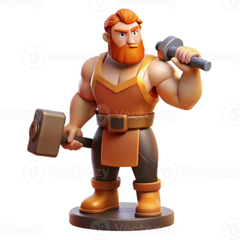 magnificent traditional Hephaestus, God of the Forge, holding hammer, muscular build detailed png