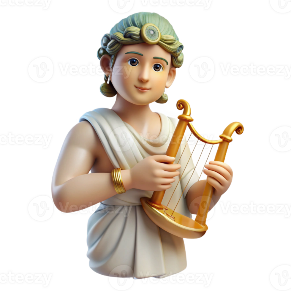 wonderful modern Apollo, God of Music and Poetry, holding lyre, serene expression genuine png