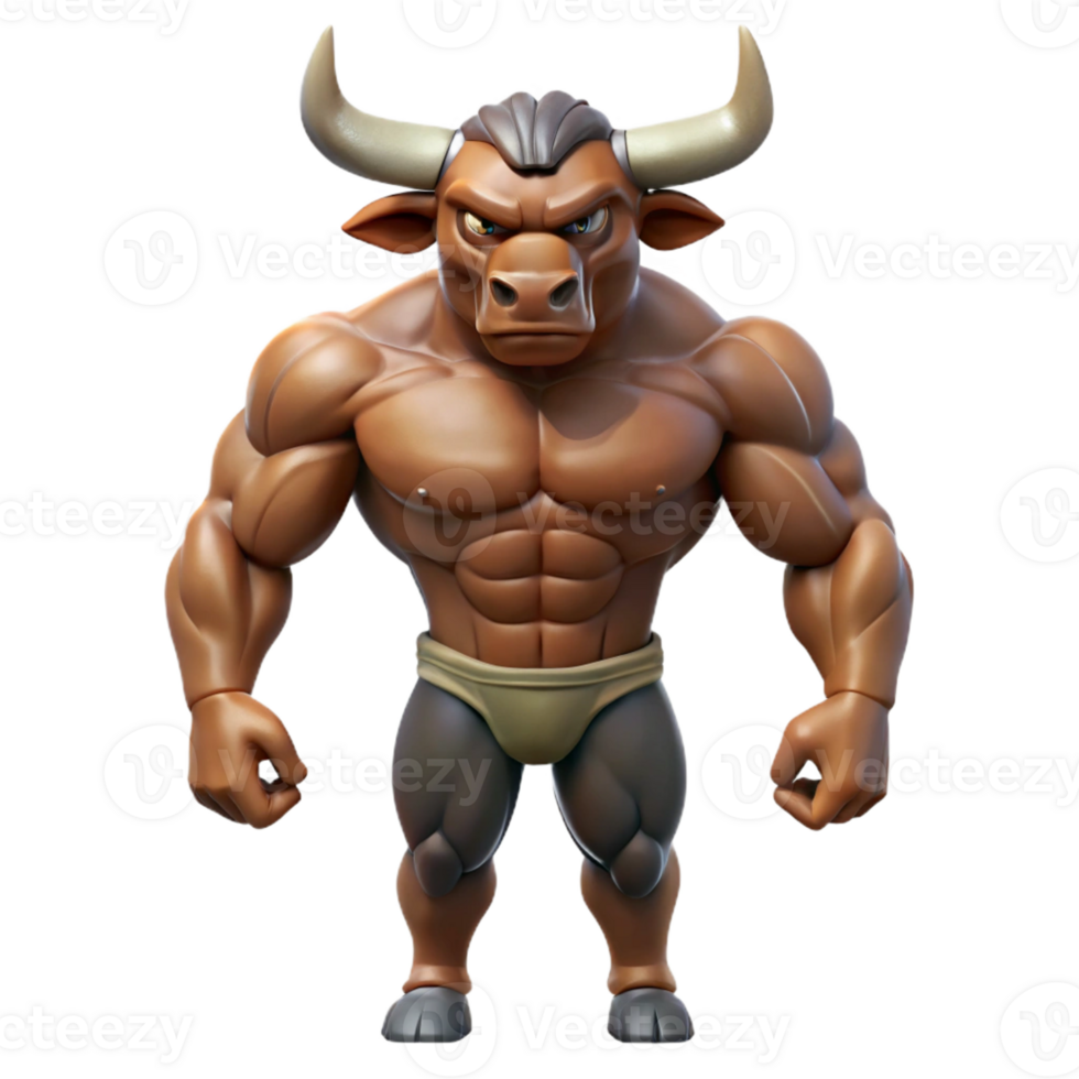 wonderful rustic Minotaur, bull-headed creature, muscular physique, aggressive stance genuine png