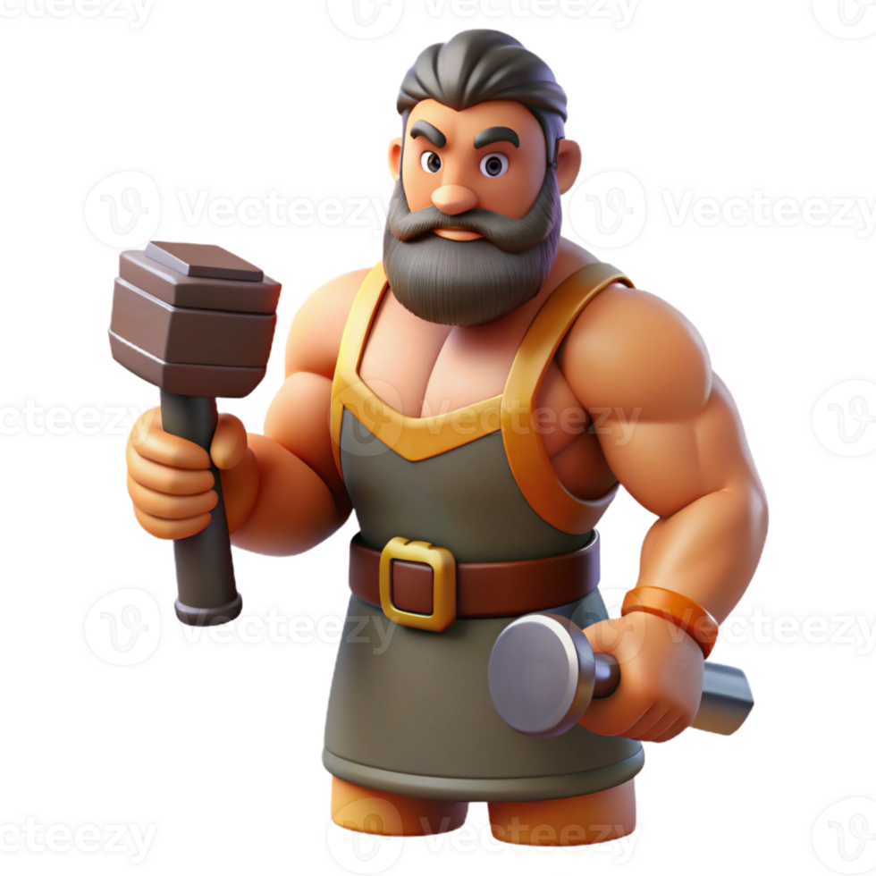 dramatic artistic Hephaestus, God of the Forge, holding hammer, muscular build 4K png