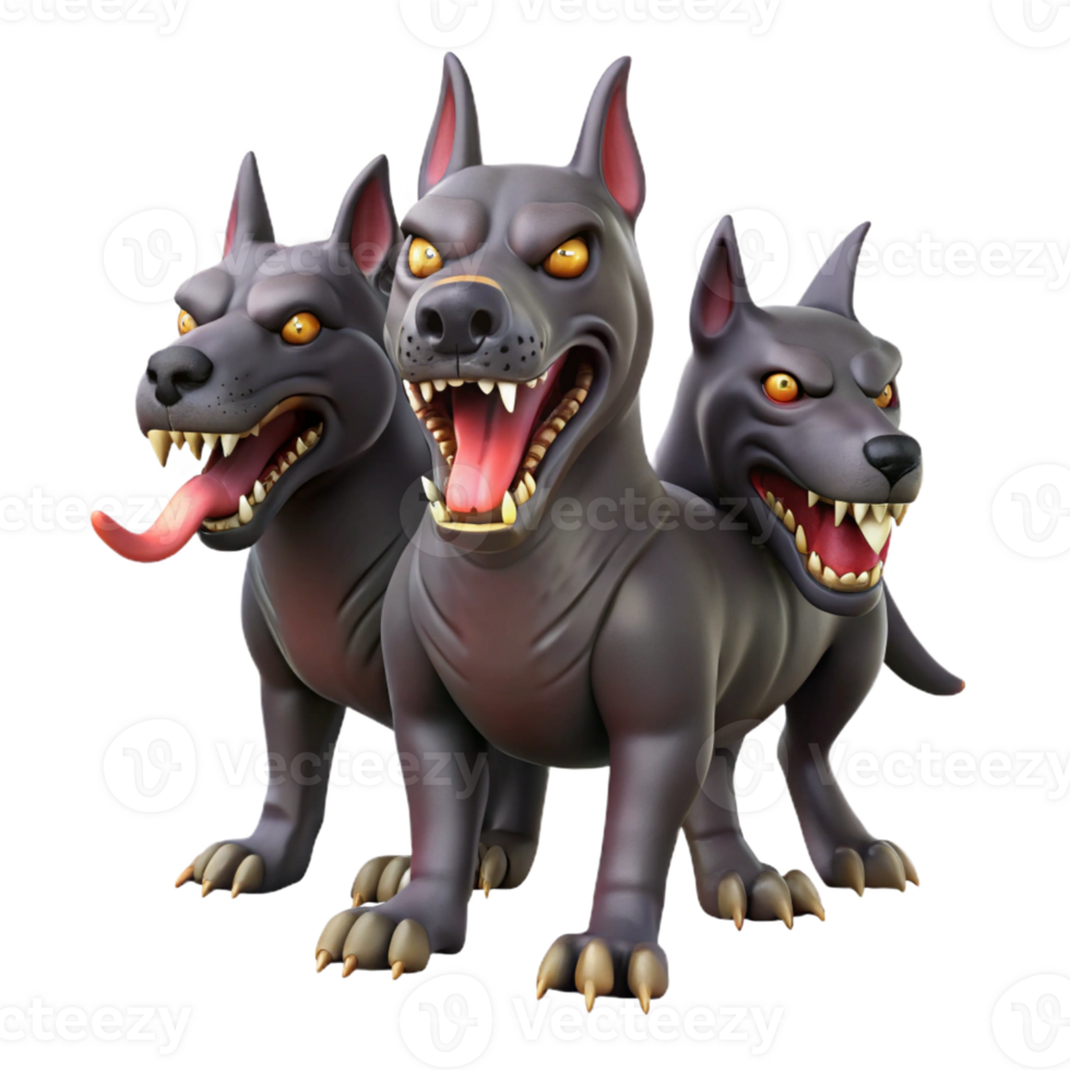 elegant minimalist Cerberus, three-headed dog, guarding the underworld, menacing pose professional png