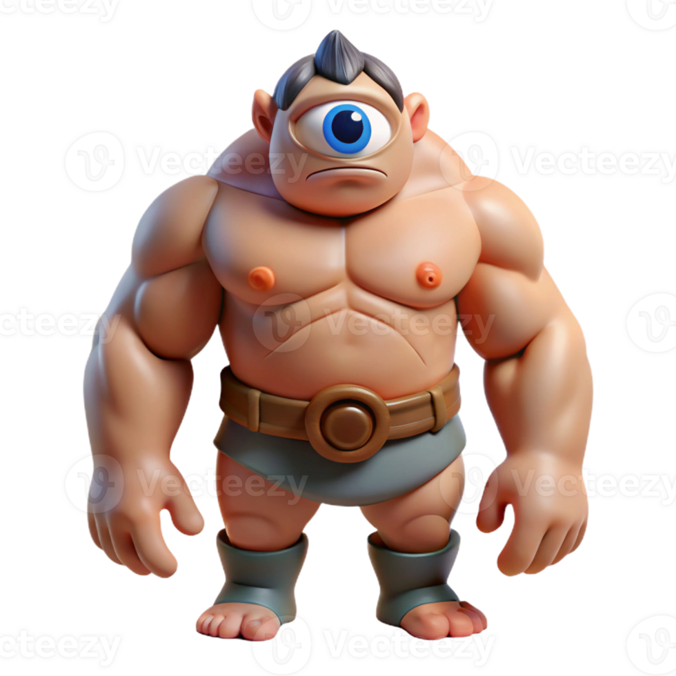 dramatic minimalist Cyclops, one-eyed giant, rugged appearance, muscular physique detailed png