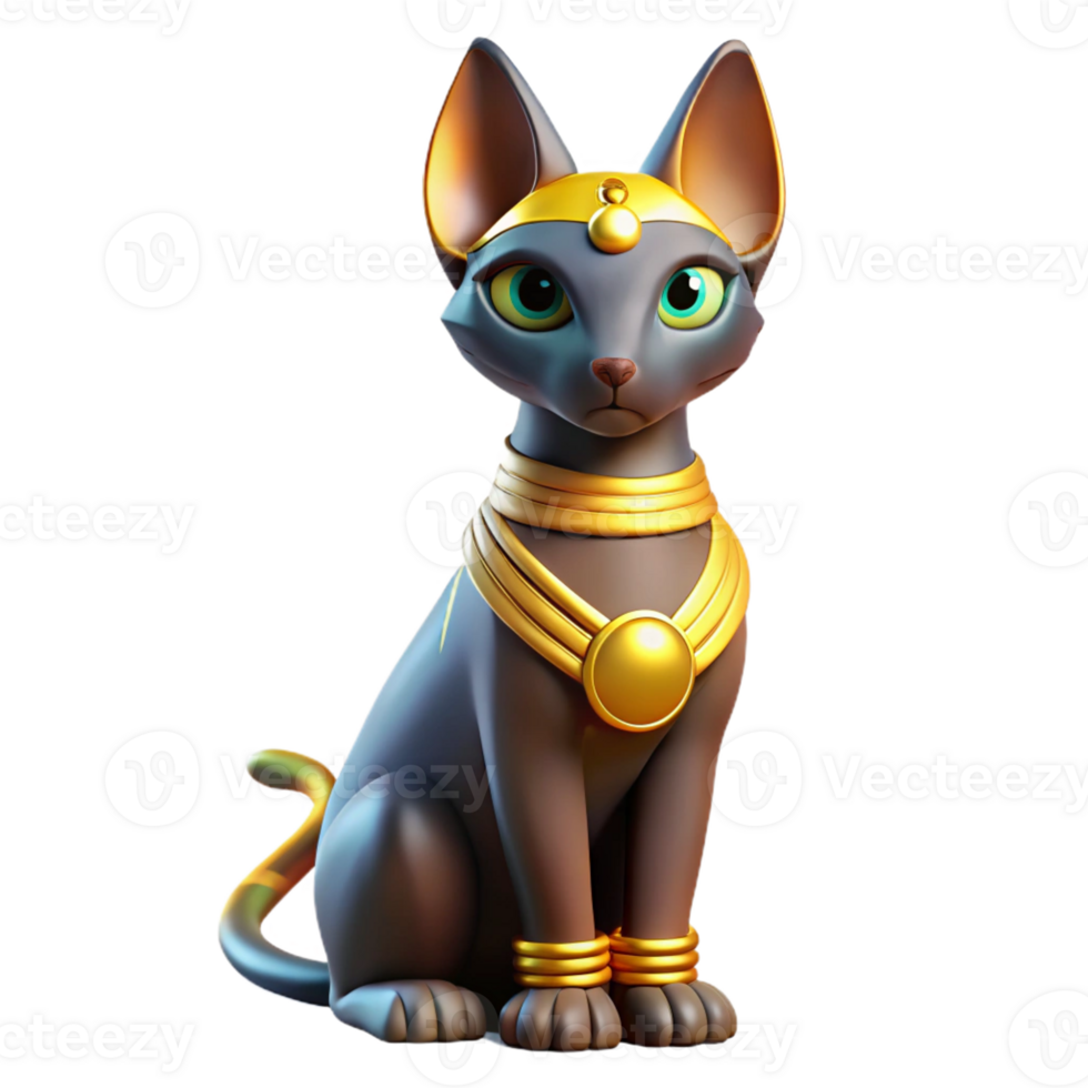 vibrant contemporary Bastet, cat goddess, Egyptian mythology, elegant pose professional png