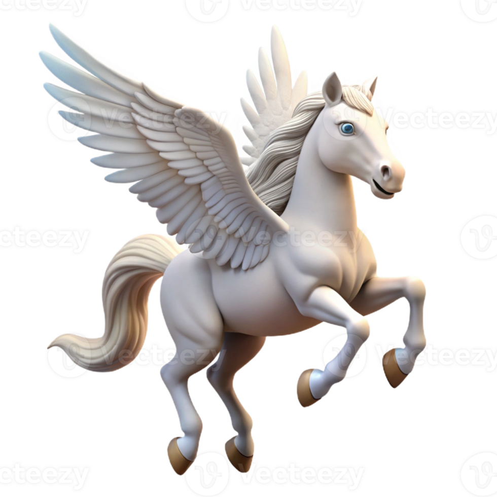 vibrant classic Pegasus, winged horse, graceful flight, white coat premium png