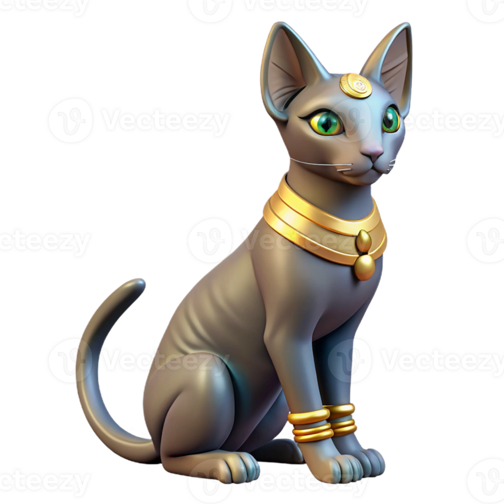 elegant modern Bastet, cat goddess, Egyptian mythology, elegant pose detailed png