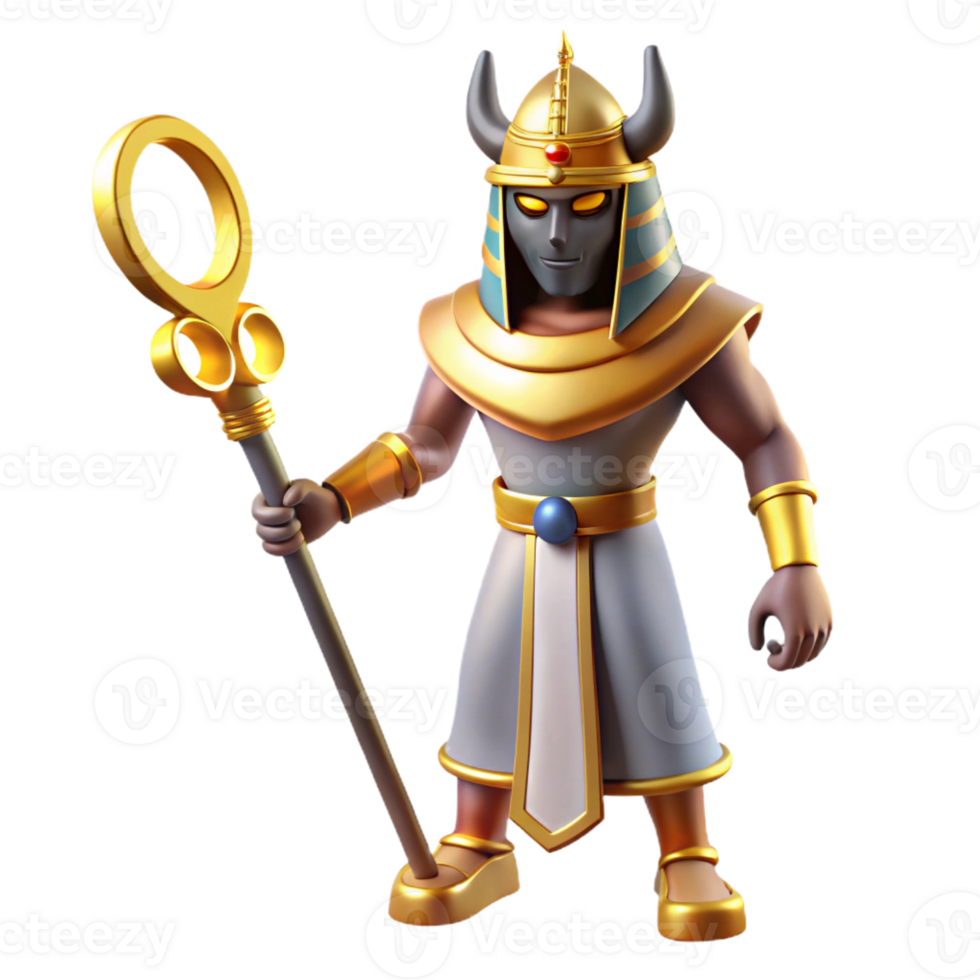 beautiful modern Osiris, god of the underworld, Egyptian mythology, holding crook and flail detailed png