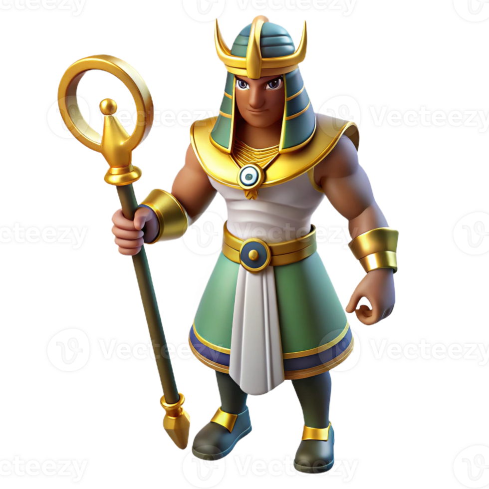 dramatic traditional Osiris, god of the underworld, Egyptian mythology, holding crook and flail high resolution png