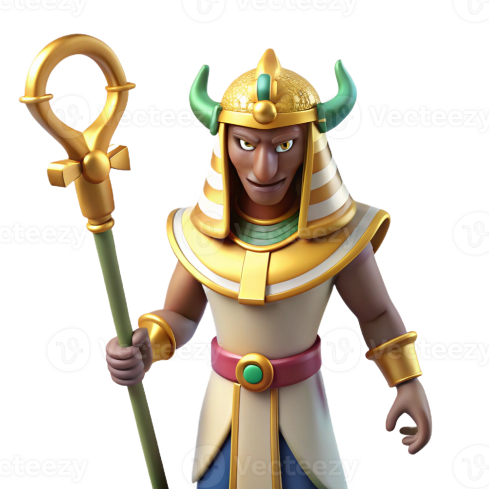 vibrant creative Osiris, god of the underworld, Egyptian mythology, holding crook and flail original png