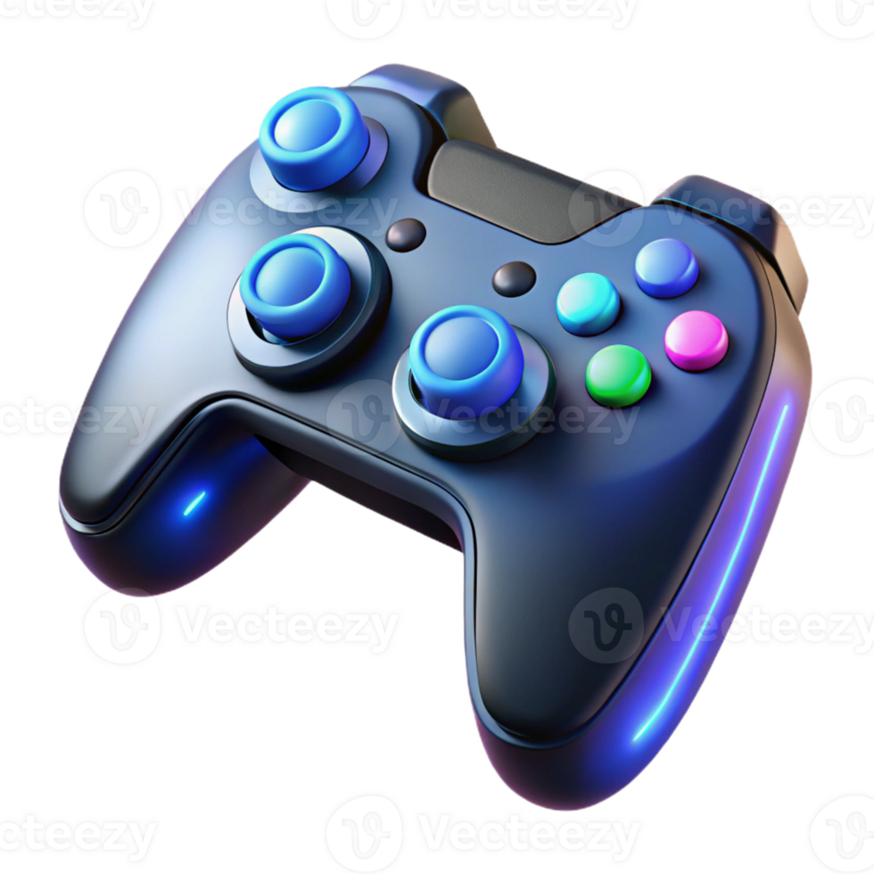 beautiful minimalist Futuristic gaming controller, ergonomic design, glowing buttons detailed png