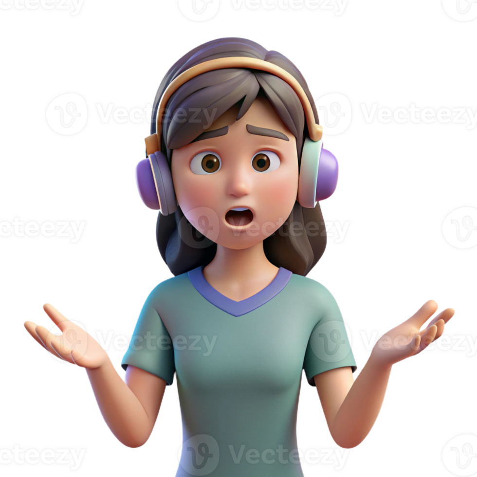 elegant creative Confused teenage girl with headphones, detailed png