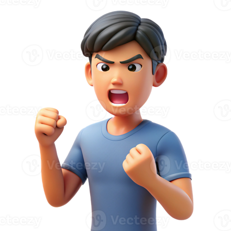 wonderful classic Angry young man clenching his fist, professional png