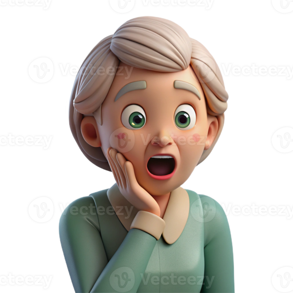 serene minimalist Surprised elderly woman with her hand on her cheek, professional png