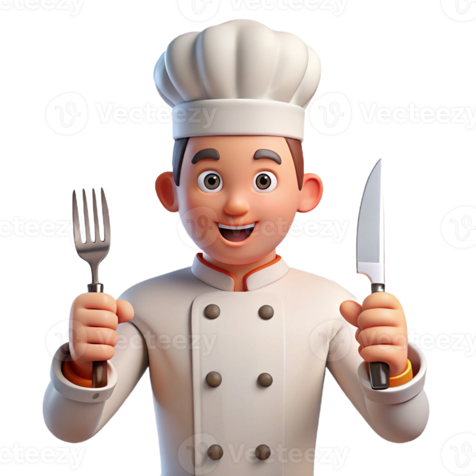 beautiful classic Chef holding a knife and fork, professional png
