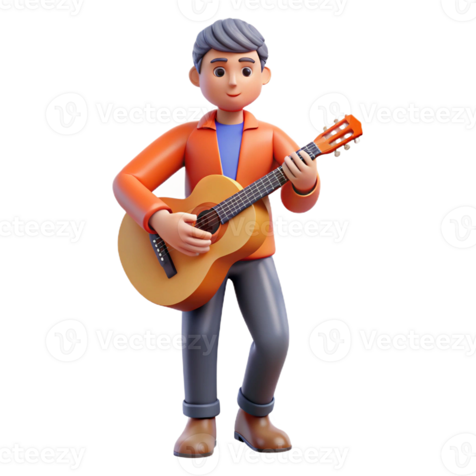 serene minimalist Musician playing a guitar, genuine png