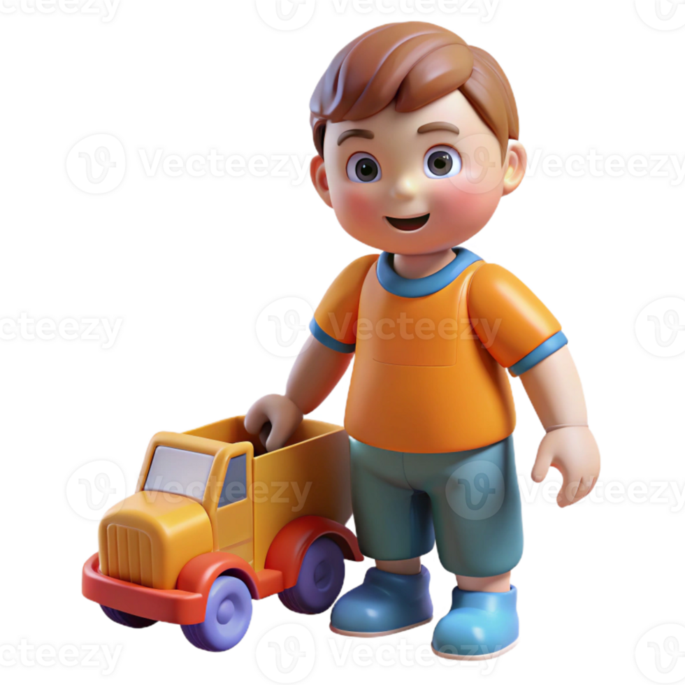 extraordinary minimalist Playing child with a toy truck, professional png