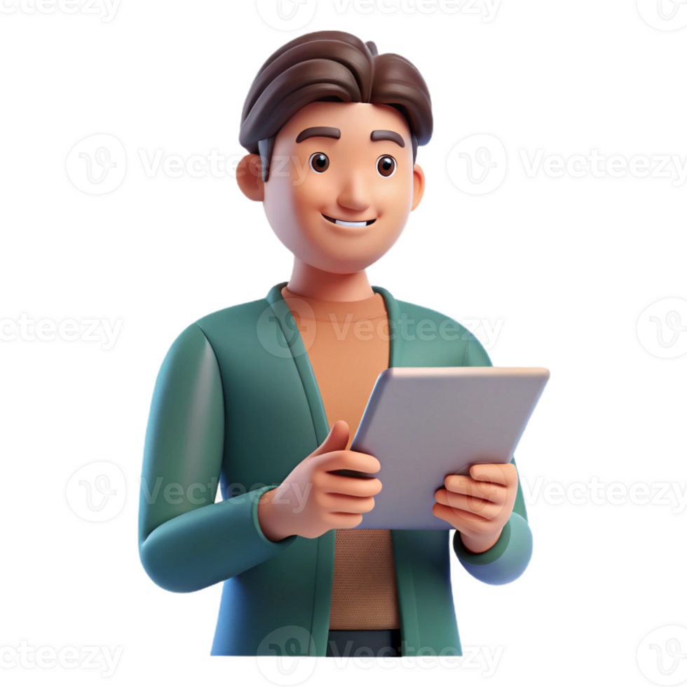 elegant classic Working young adult with a tablet, premium png