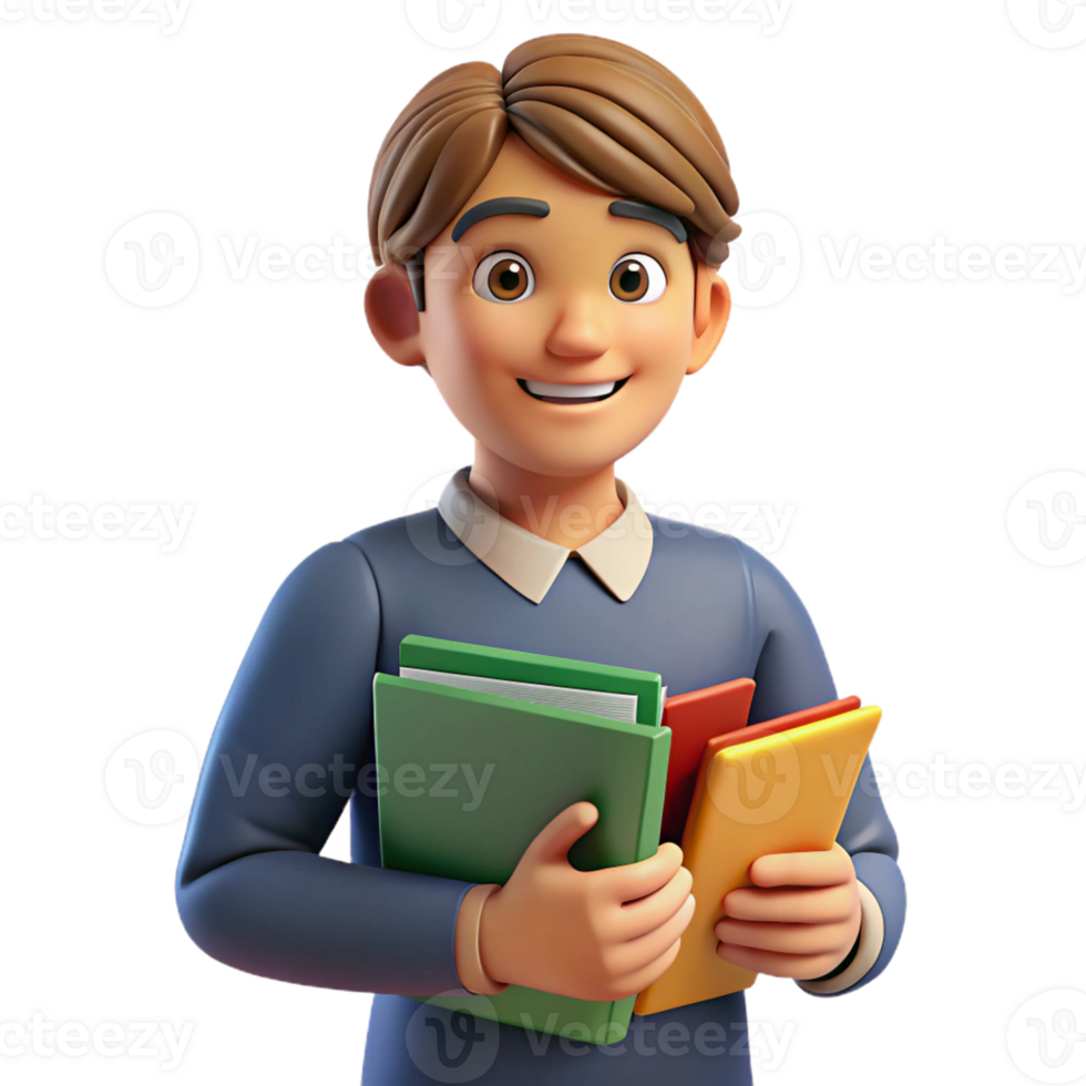 beautiful contemporary Studying teenager with textbooks, detailed png