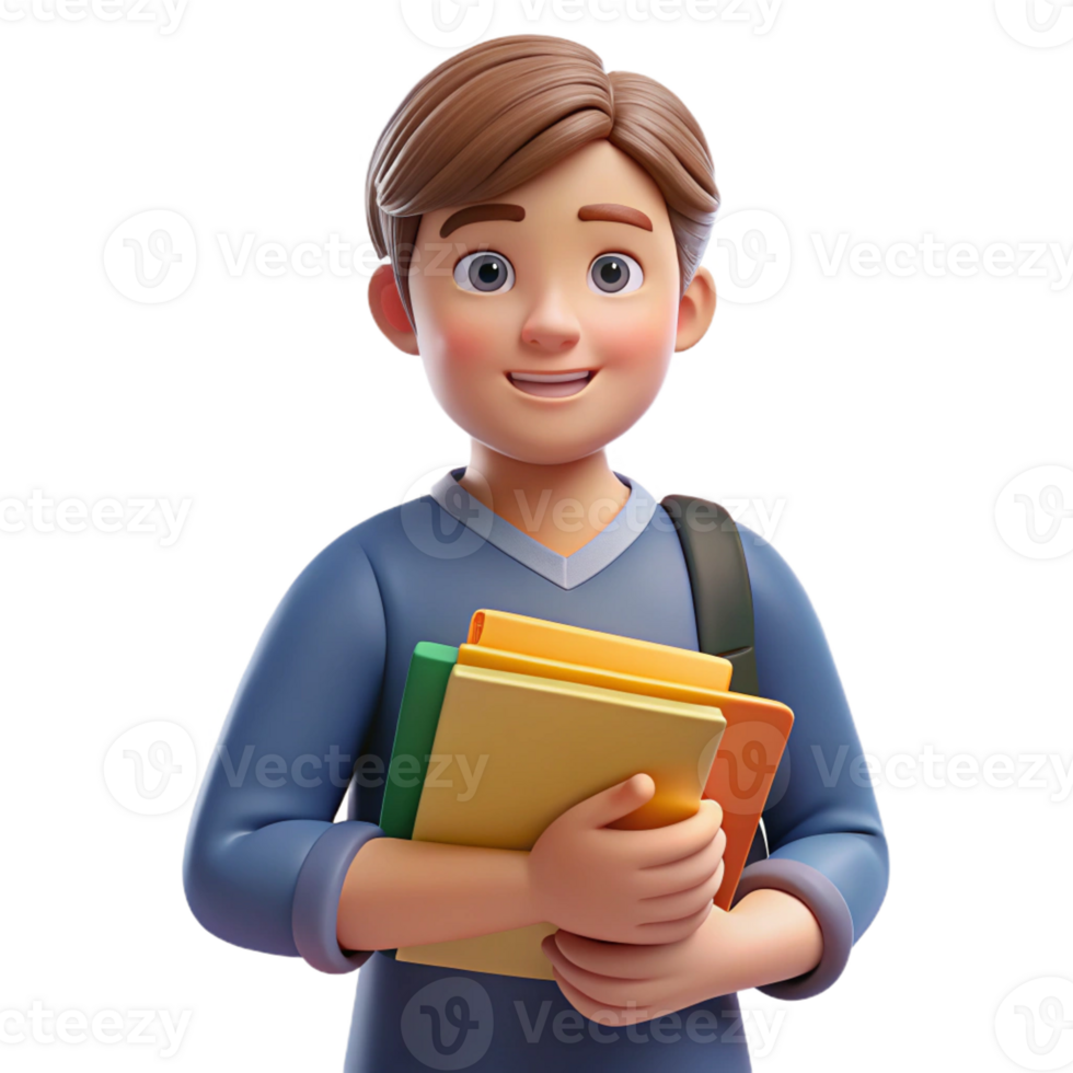 beautiful minimalist Studying teenager with textbooks, exclusive png