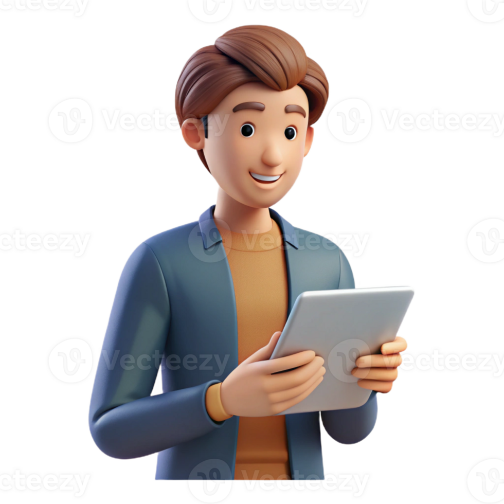 impressive abstract Working young adult with a tablet, 4K png