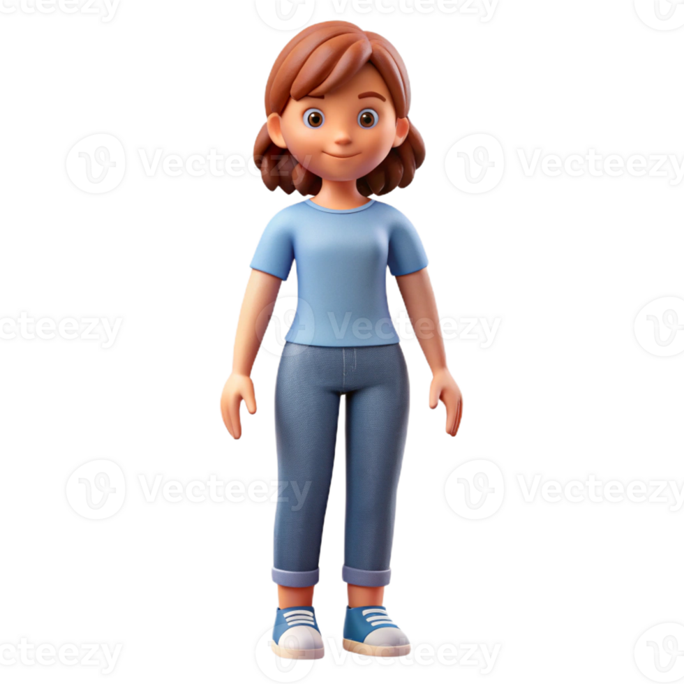 serene creative Casual girl in jeans and a t-shirt, premium png