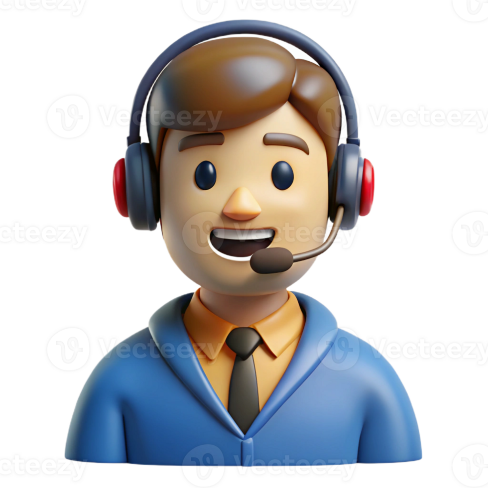 wonderful classic Smiling customer service representative with a headset, detailed png