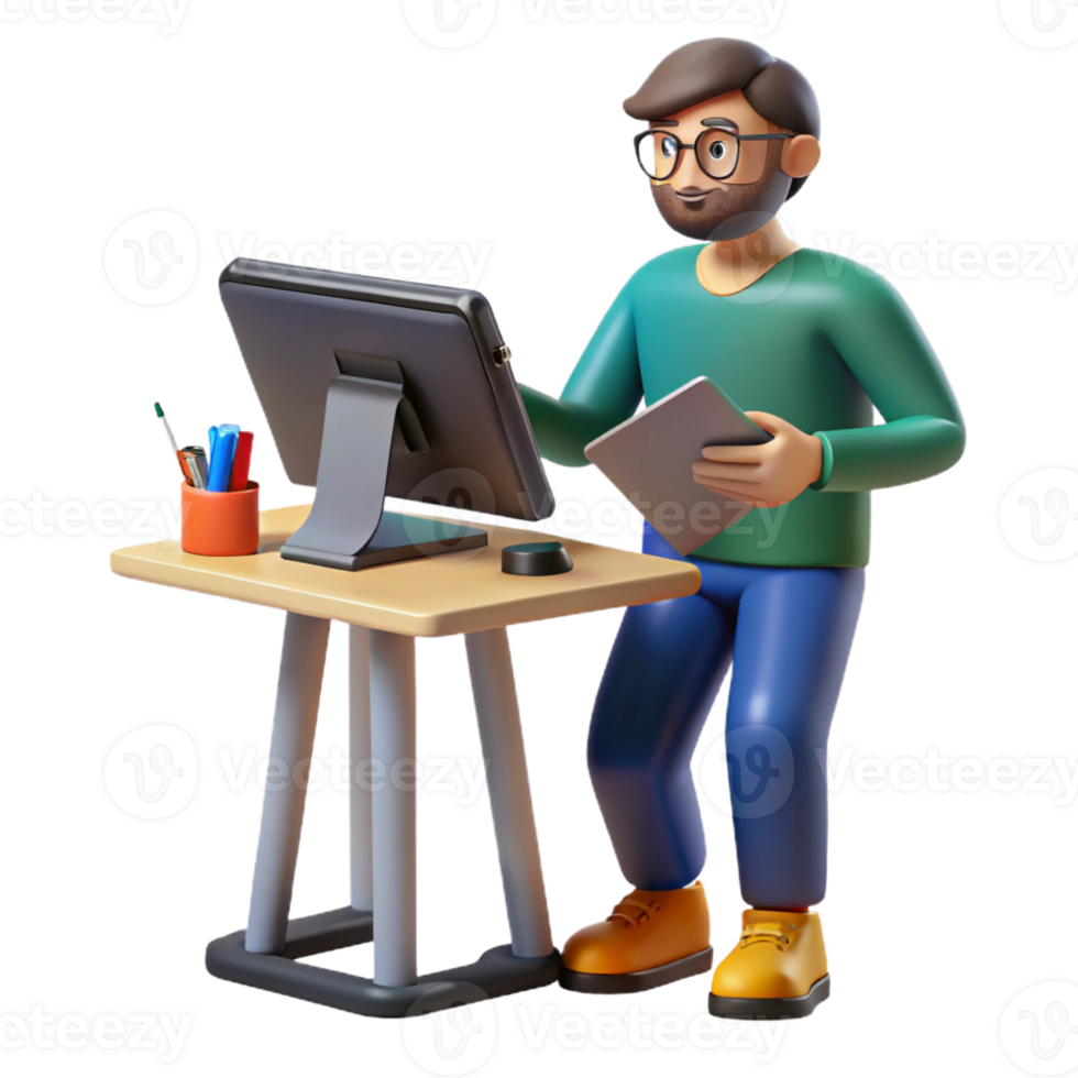 magnificent artistic Creative designer working on a graphic tablet, detailed png