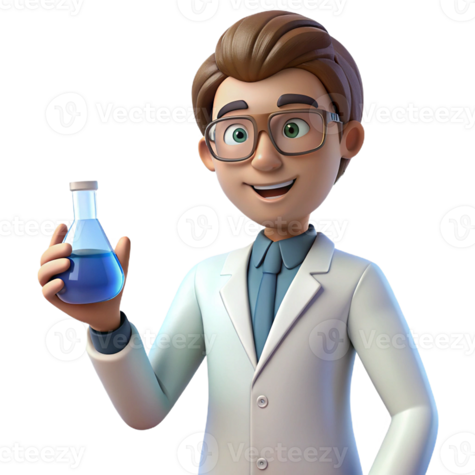 vibrant rustic Passionate scientist holding a beaker, exclusive png