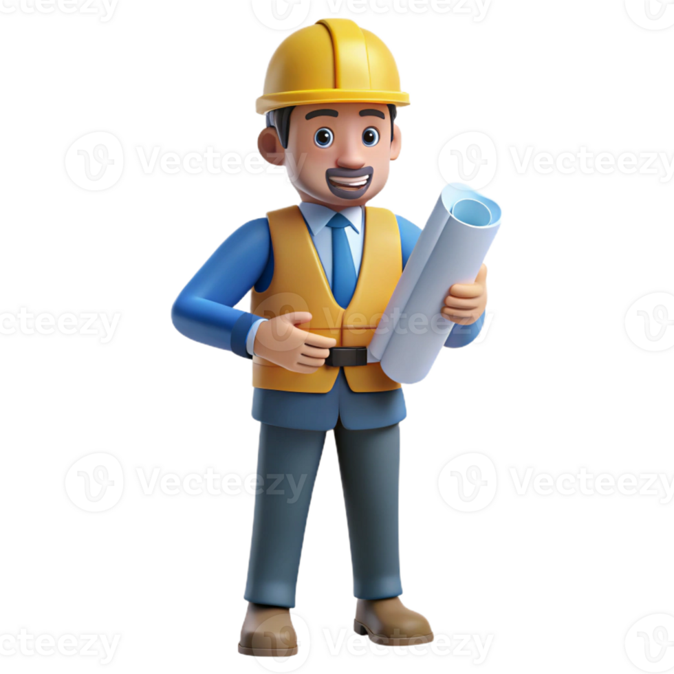 elegant rustic Innovative engineer with a blueprint, exclusive png