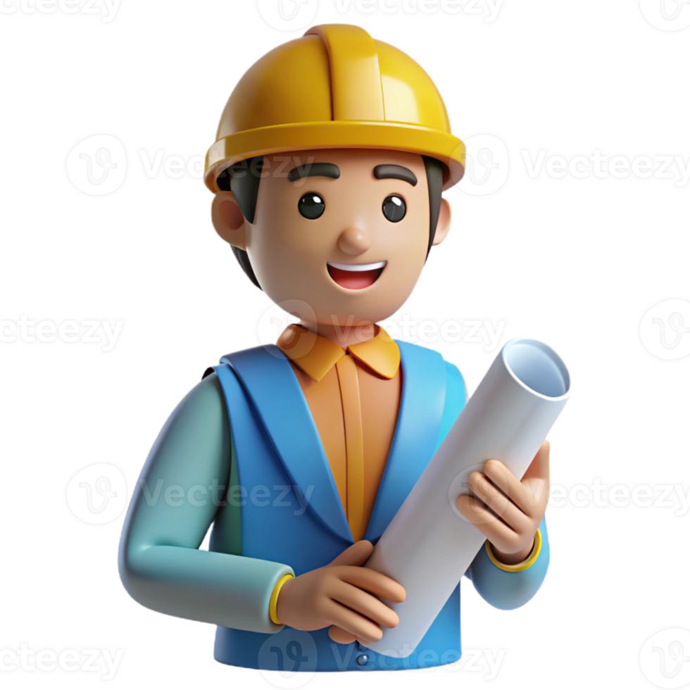 impressive classic Innovative engineer with a blueprint, professional png