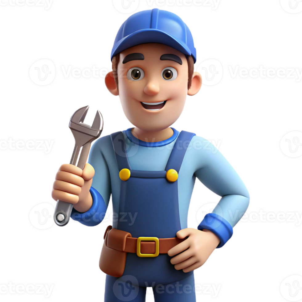 wonderful contemporary Experienced plumber with a wrench, 4K png