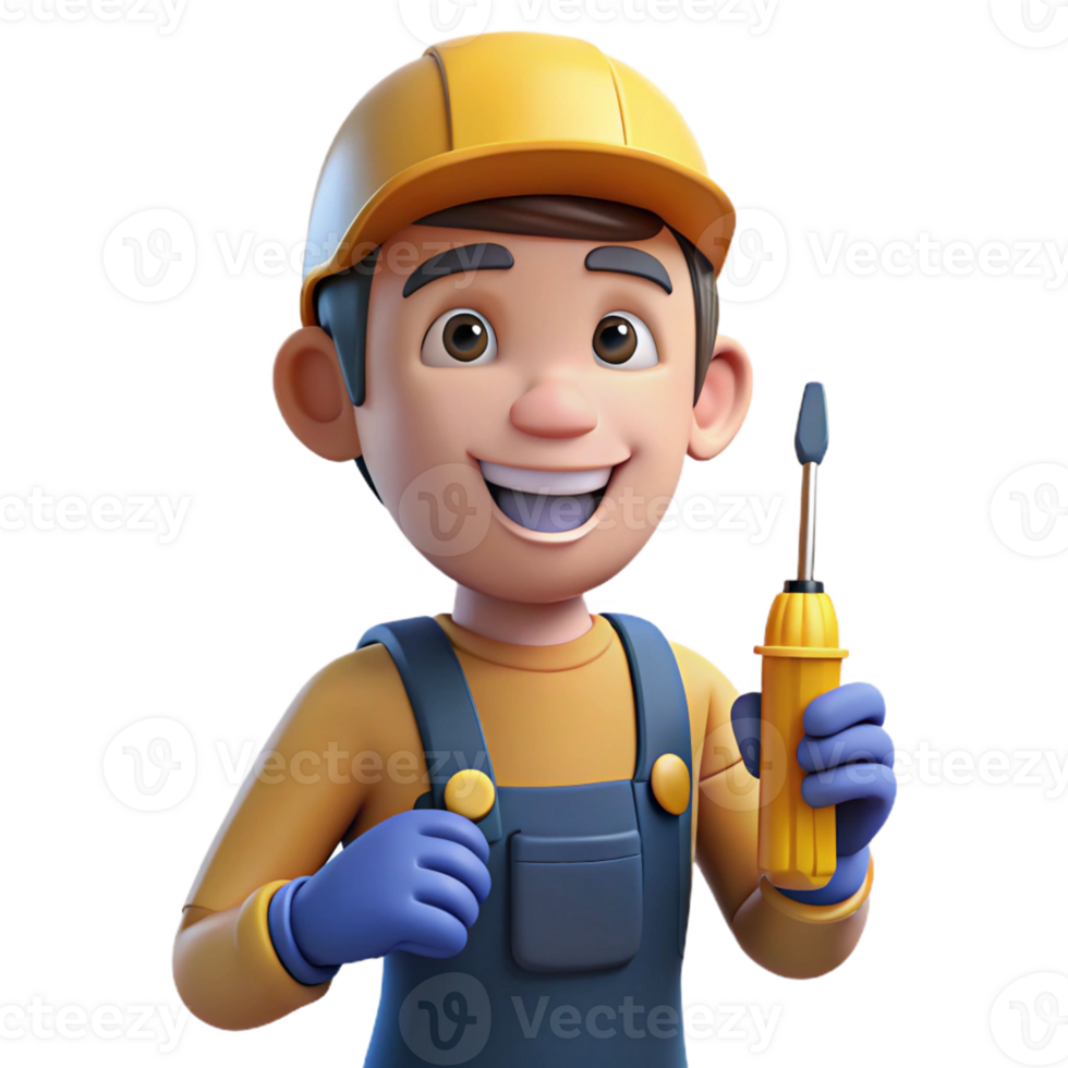 vibrant rustic Smiling electrician with a screwdriver, premium png