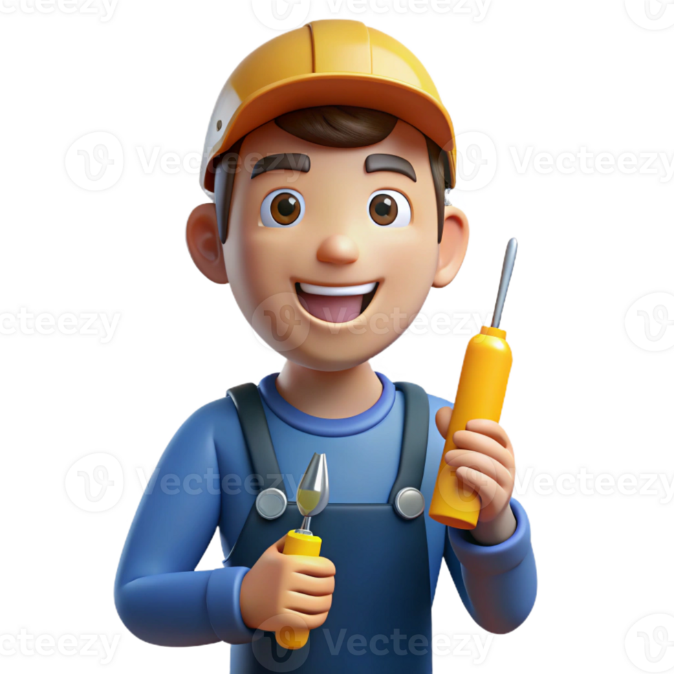 beautiful modern Smiling electrician with a screwdriver, exclusive png