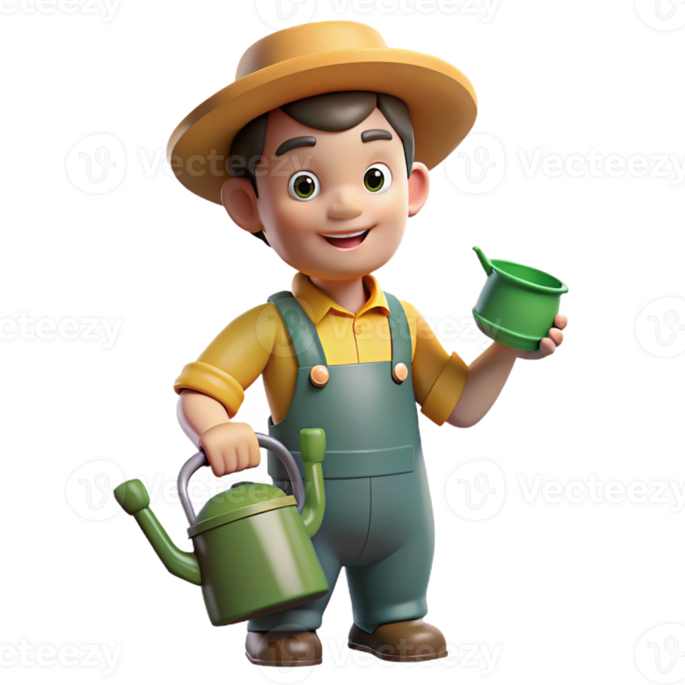 beautiful contemporary Happy gardener with a watering can, professional png