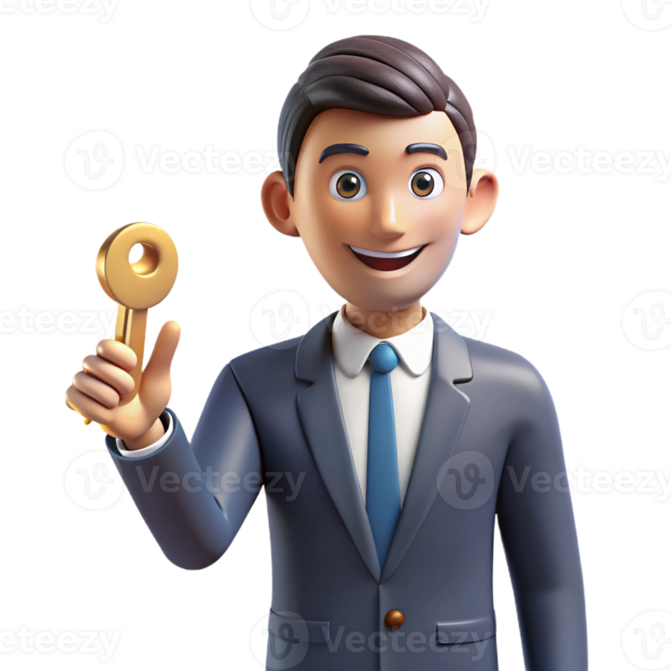 dramatic traditional Confident real estate agent holding a key, genuine png