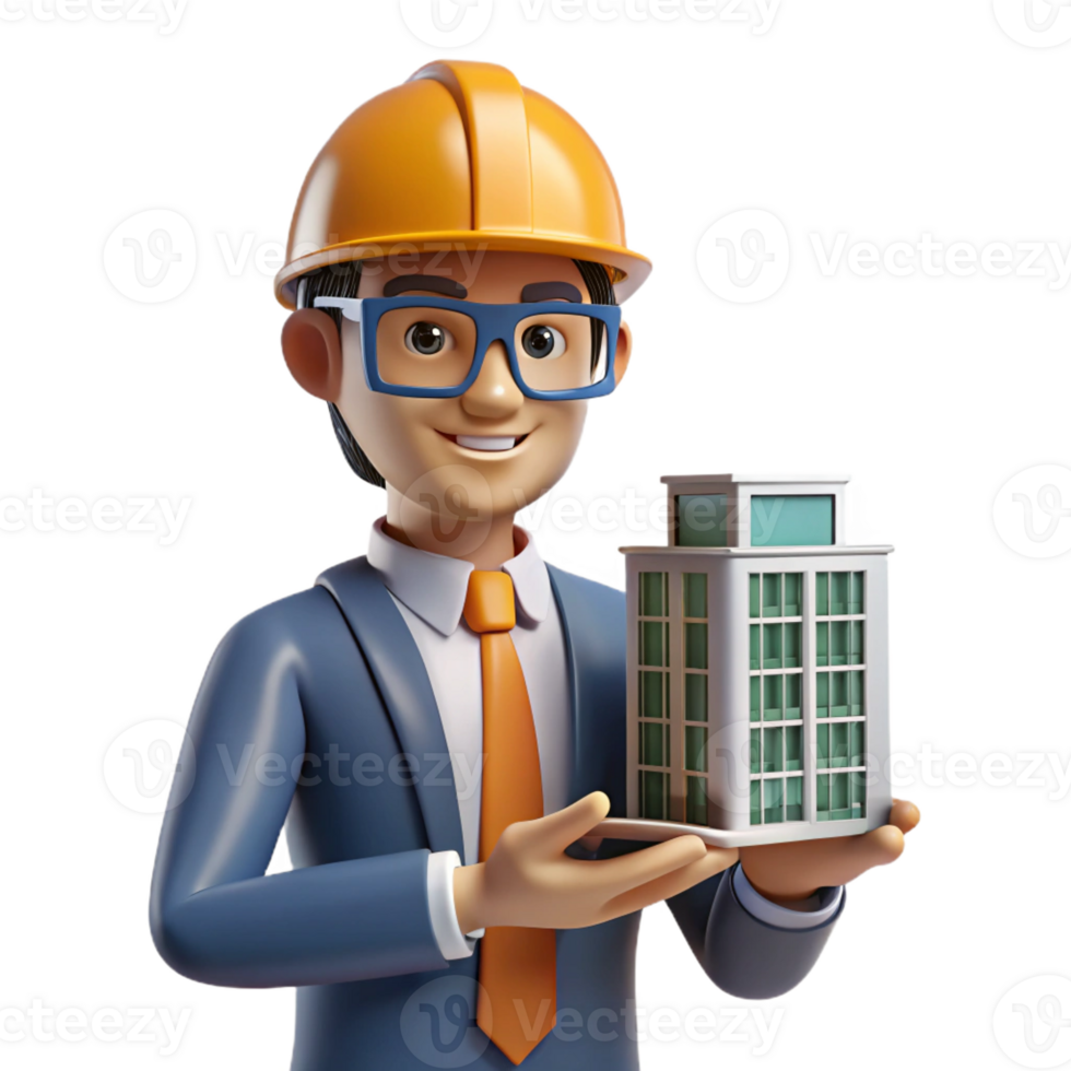 stunning abstract Focused architect with a model building, professional png