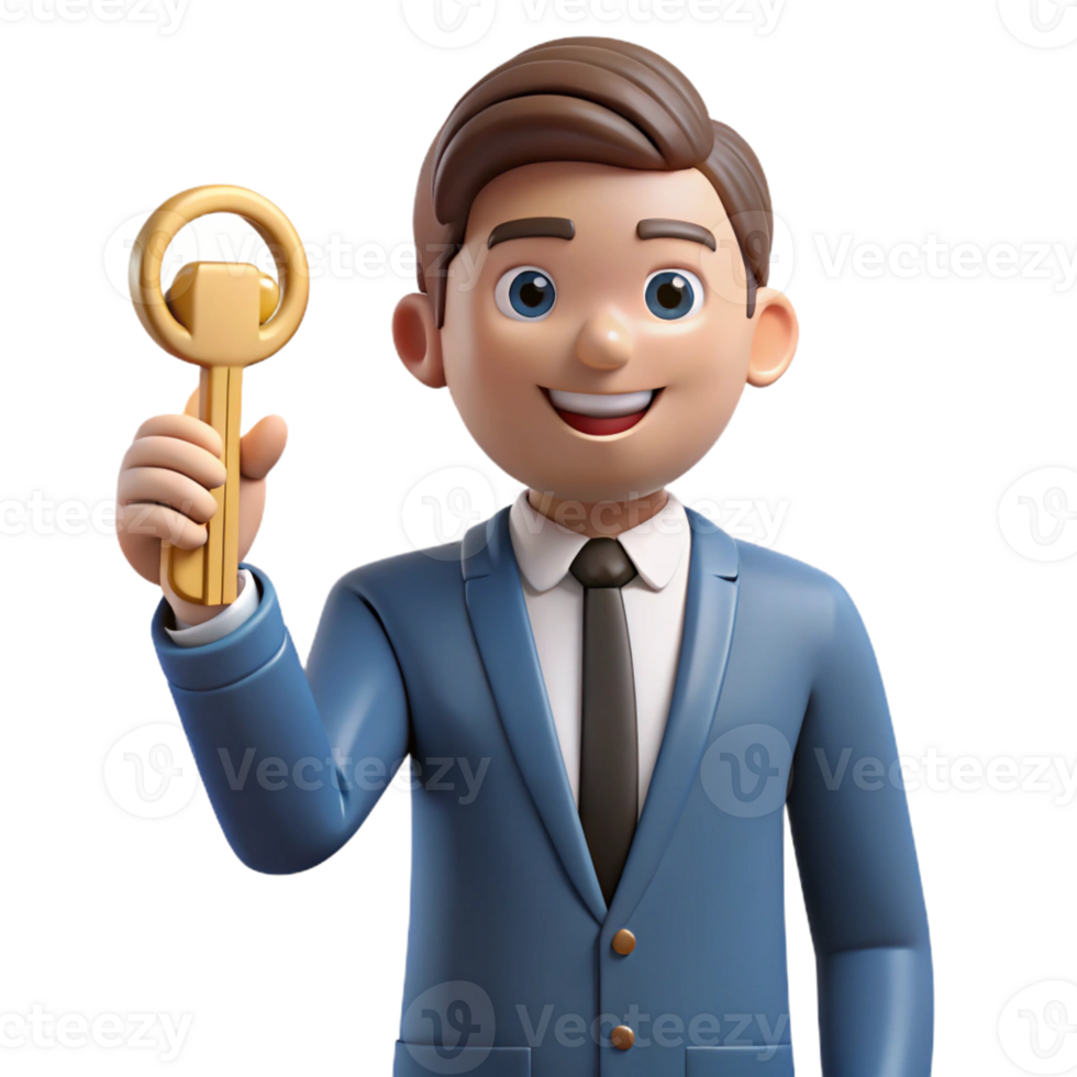 elegant artistic Confident real estate agent holding a key, 4K png