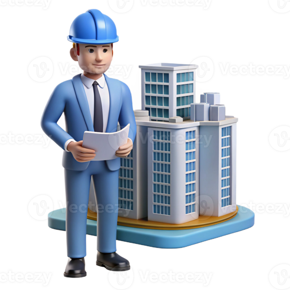 magnificent traditional Focused architect with a model building, professional png