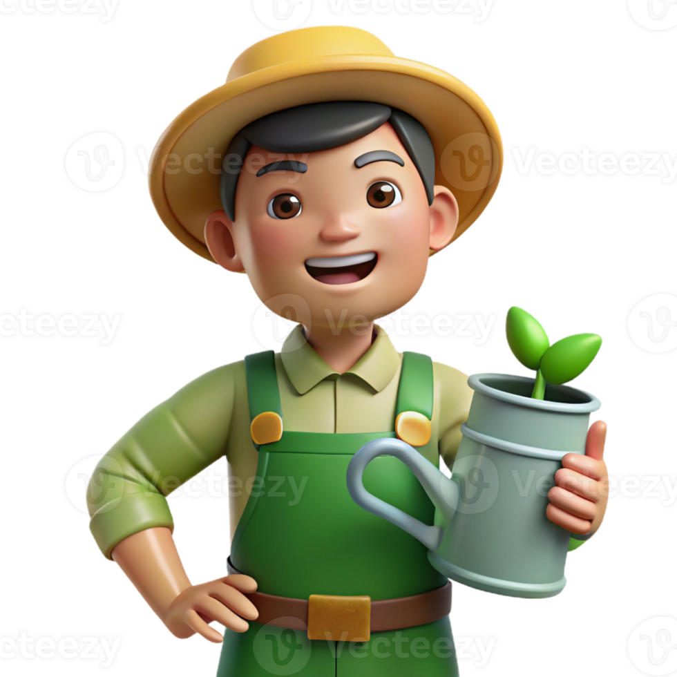 wonderful modern Happy gardener with a watering can, exclusive png