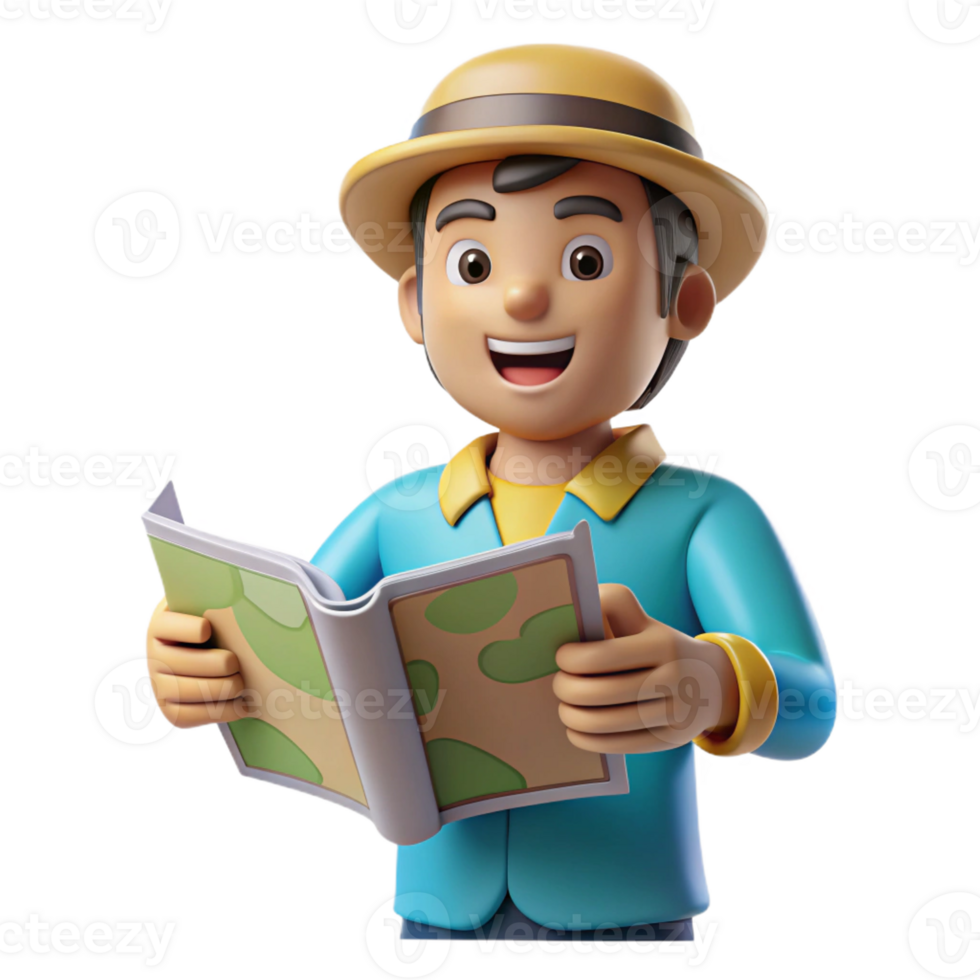 dramatic rustic Friendly travel agent with a map, high resolution png