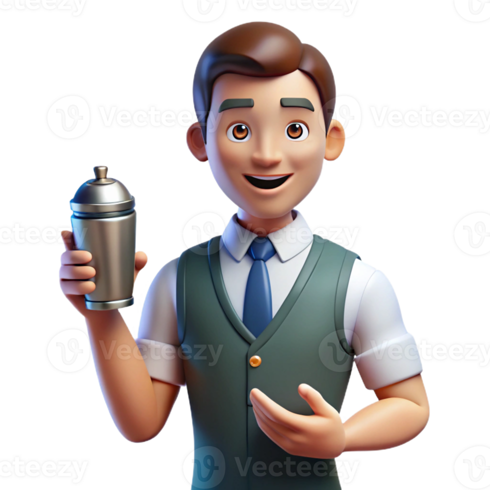 stunning creative Experienced bartender with a shaker, 4K png