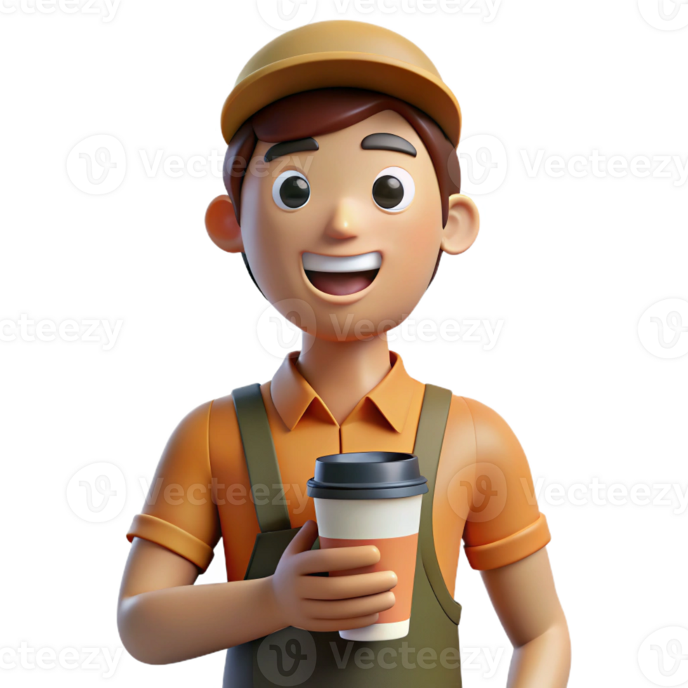 beautiful modern Smiling barista with a coffee cup, detailed png