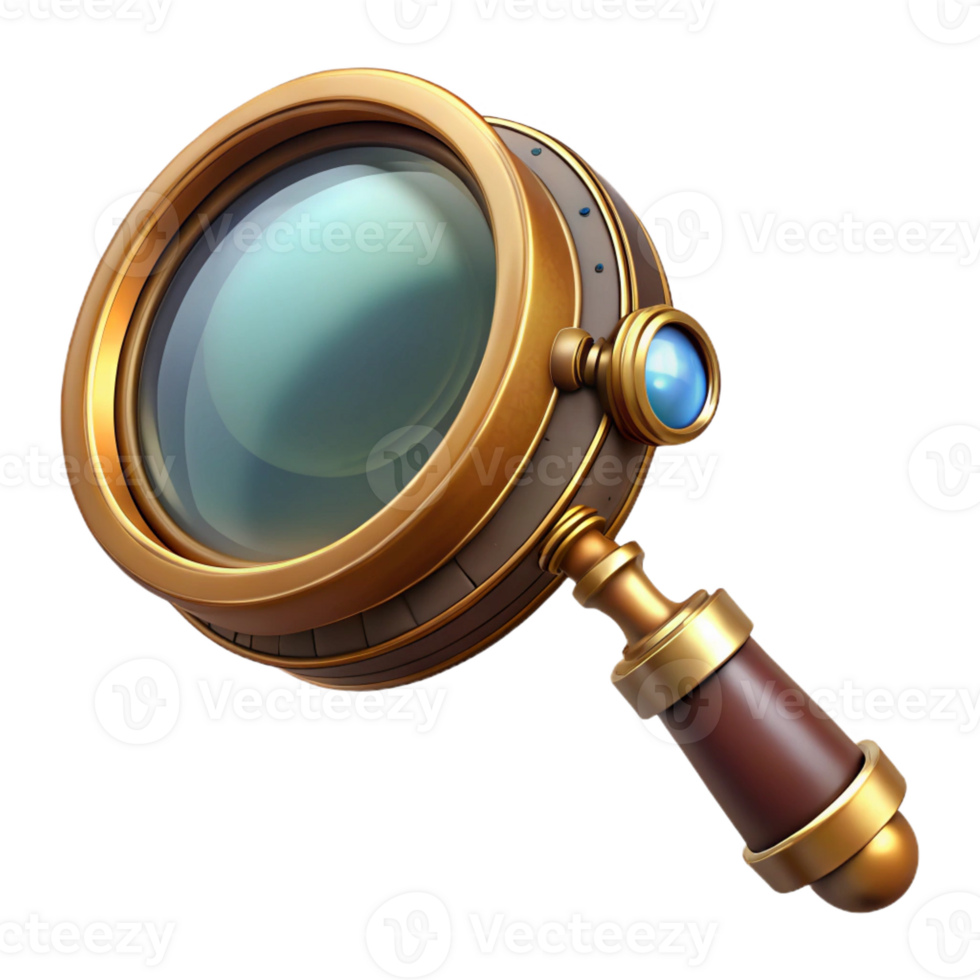 extraordinary modern Steampunk monocle with a delicate brass frame and magnifying lens high resolution png