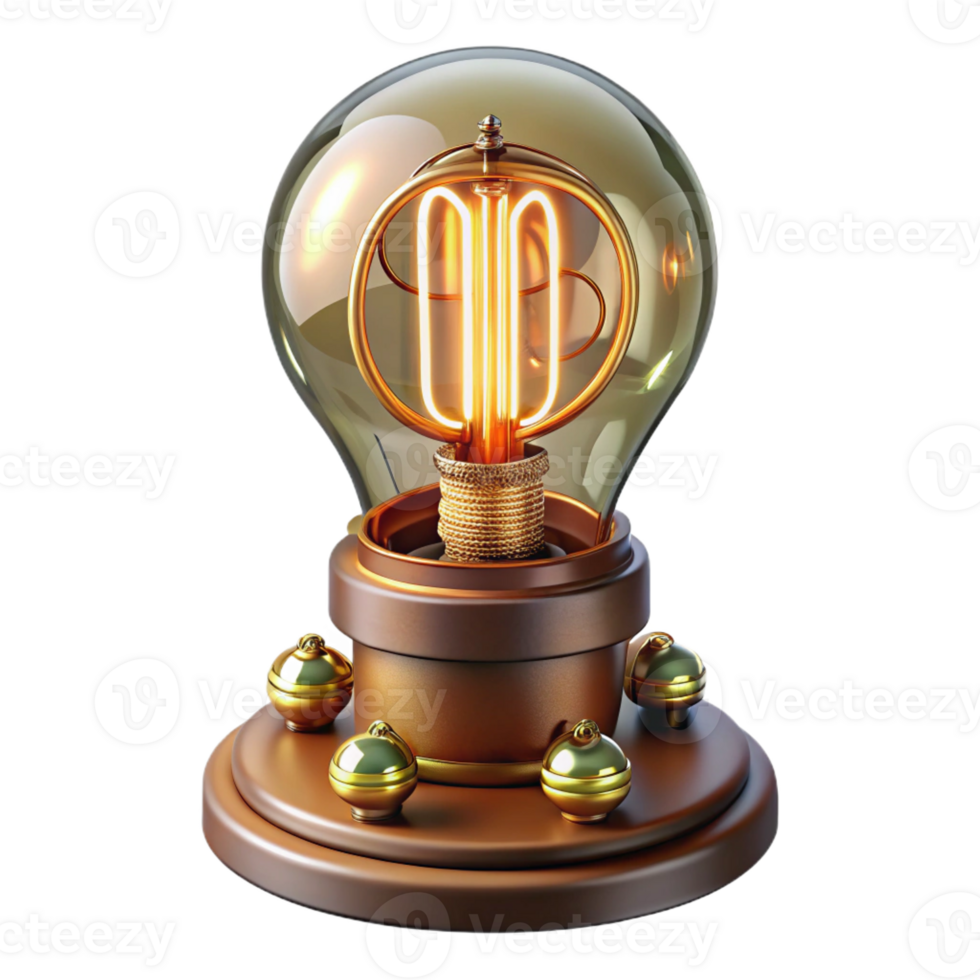 elegant creative Steampunk lightbulb with intricate filaments and a brass base genuine png