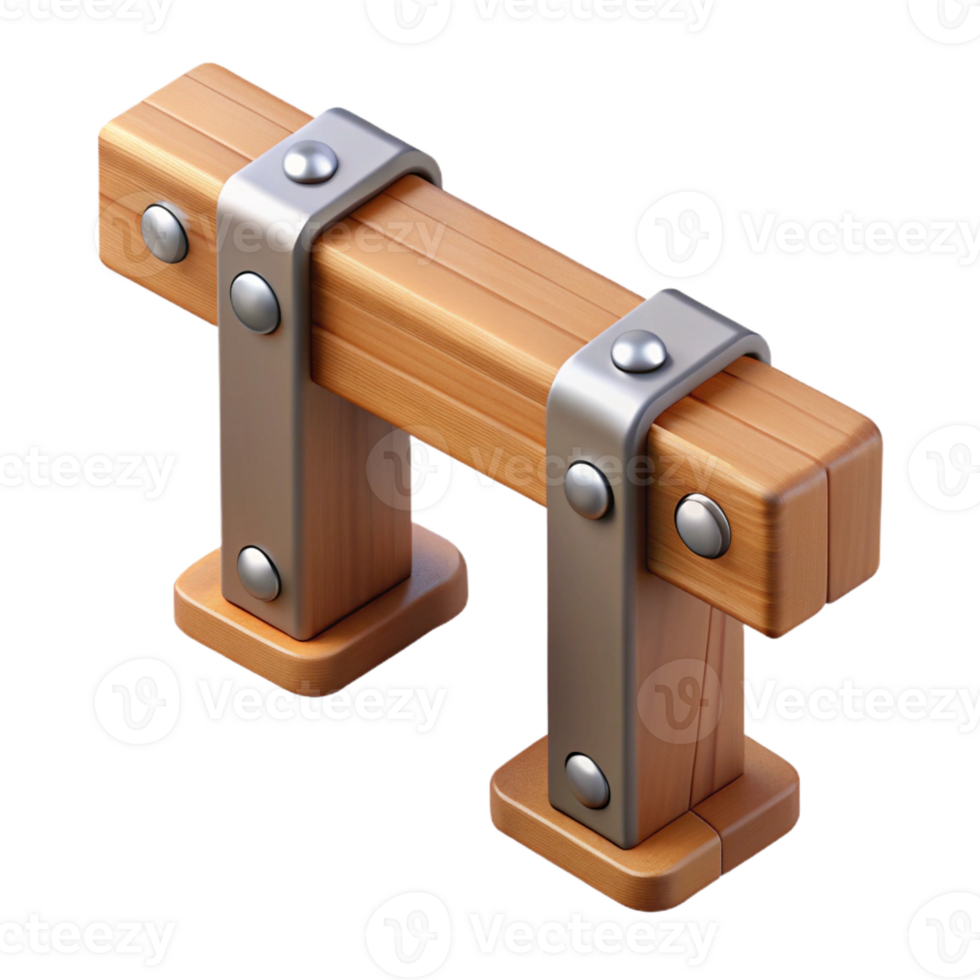serene minimalist Wooden beam with metal brackets, original png