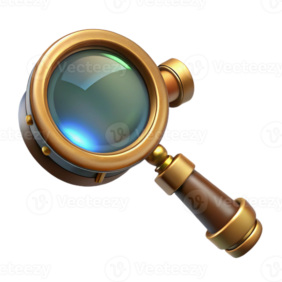 elegant contemporary Steampunk monocle with a brass frame and magnifying lens high resolution png