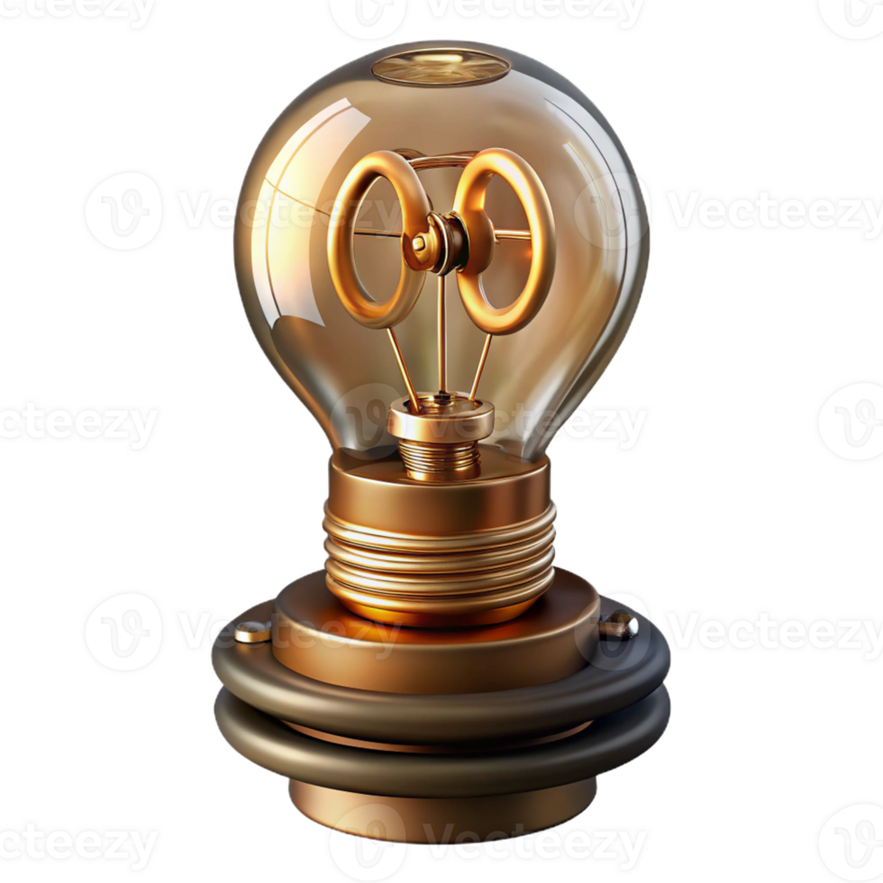 serene rustic Steampunk lightbulb with intricate filaments and a brass base exclusive png