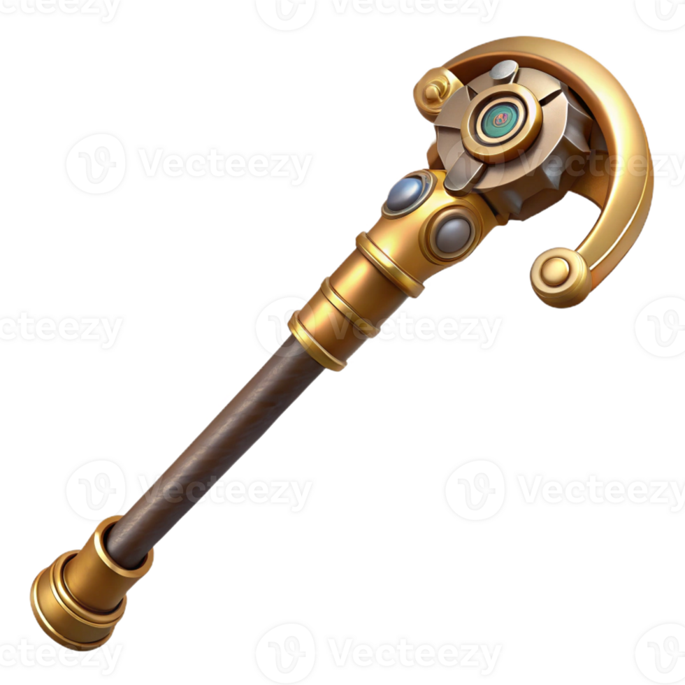 elegant artistic Steampunk cane with a brass handle and a hidden blade exclusive png