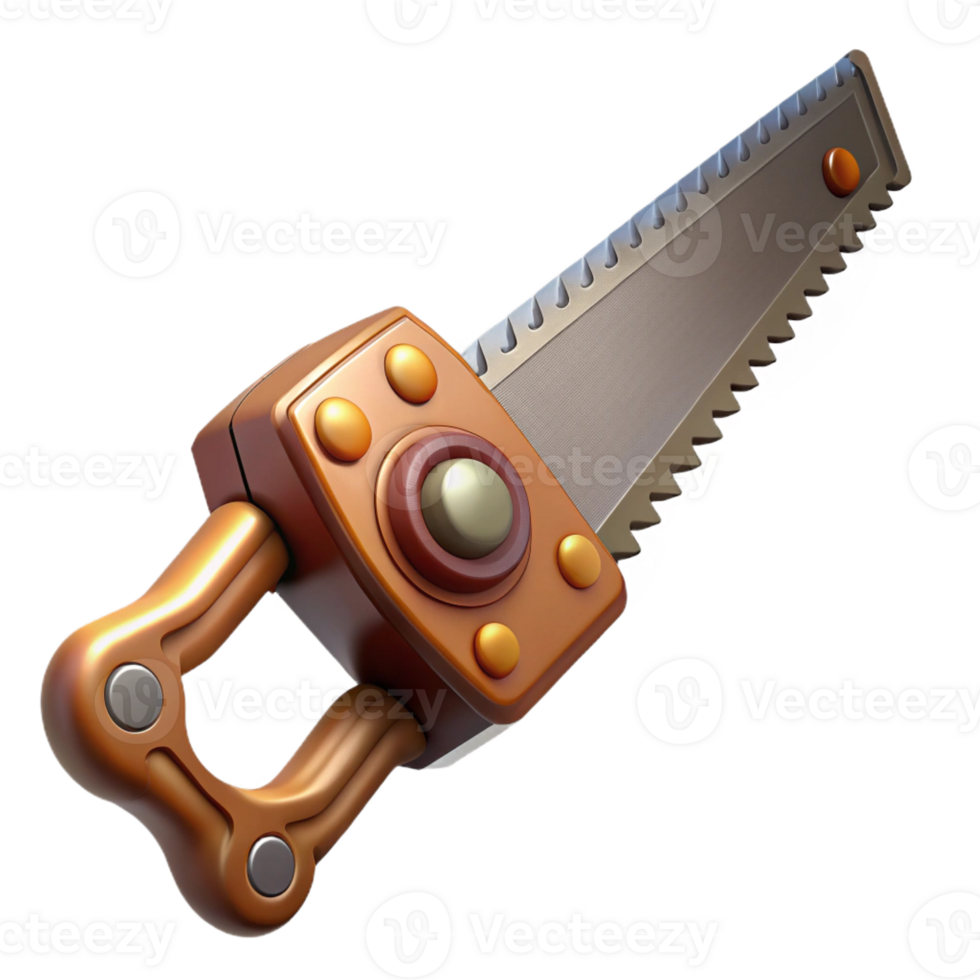 beautiful rustic Steampunk saw with intricate teeth and a wooden handle premium png